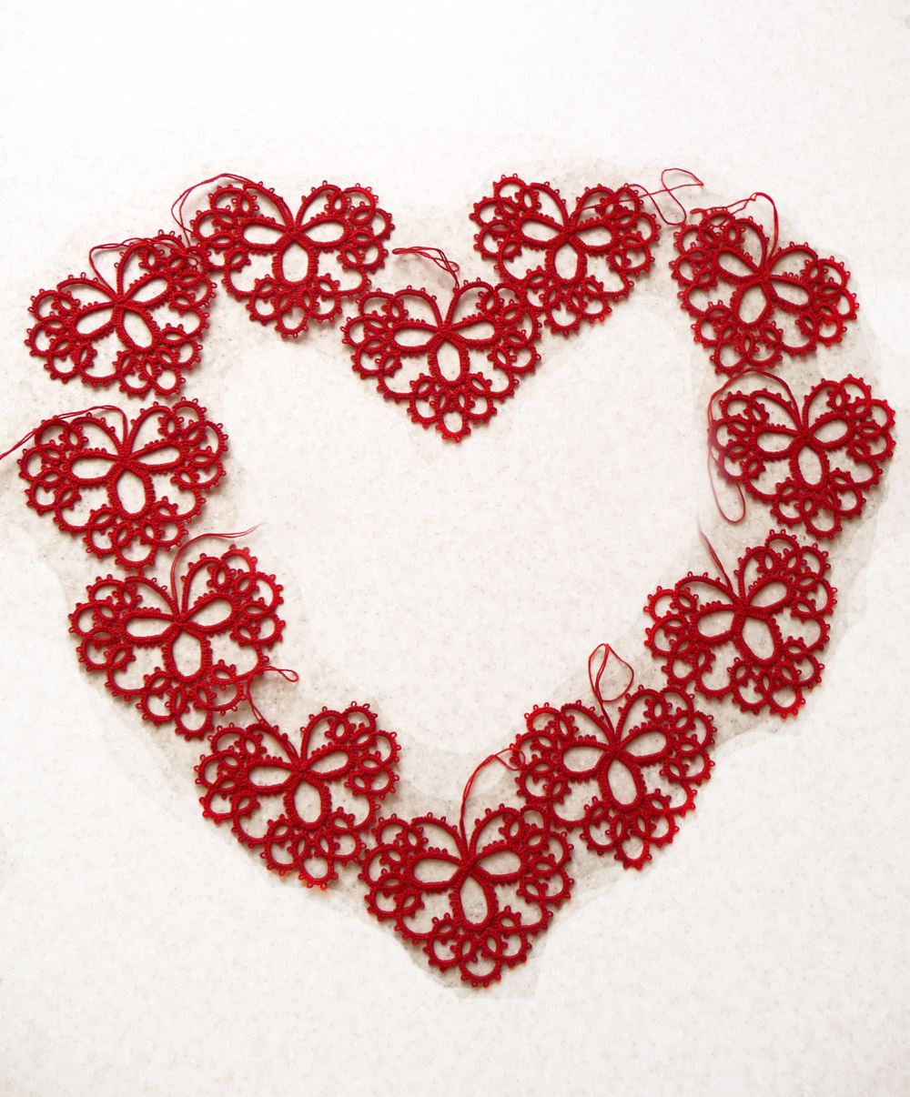 12 tatted lace heart