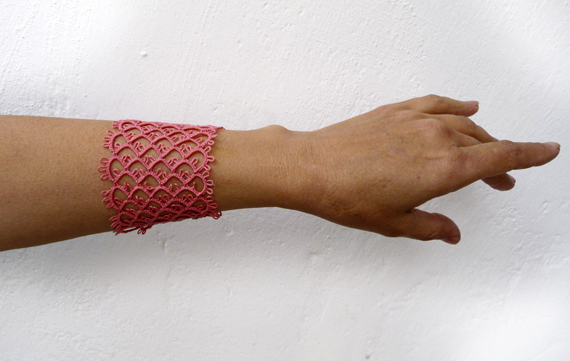 Pink tatting lace bracelet