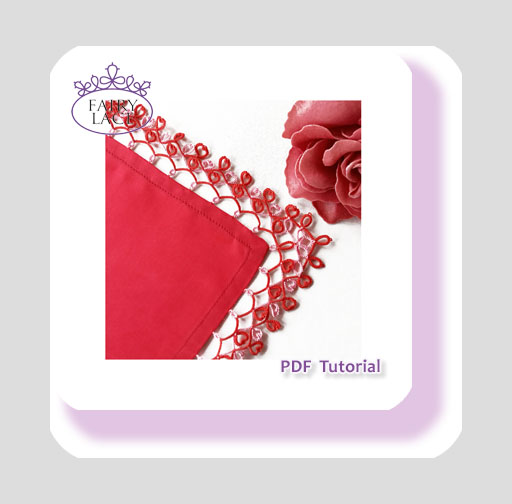 Tatted edging pattern ‘Fireworks of Hearts’ in delicate white lace