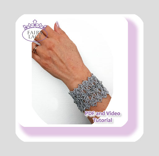 Elegant handmade lace bracelet Gwendoline in tatting technique — step-by-step PDF tutorial
