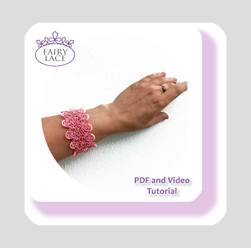 Merrilyn tatting bracelet with beads, full top view