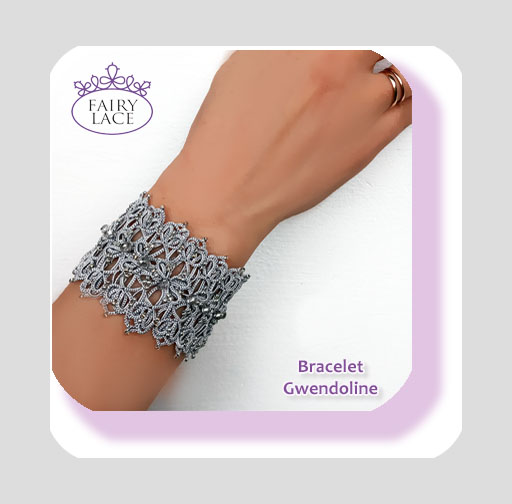 Elegant silver color filigree bracelet handcrafted in modern Celtic tatting technique. A graceful accessory with beads and intricate lace knots. Perfect for adding charm to any outfit.